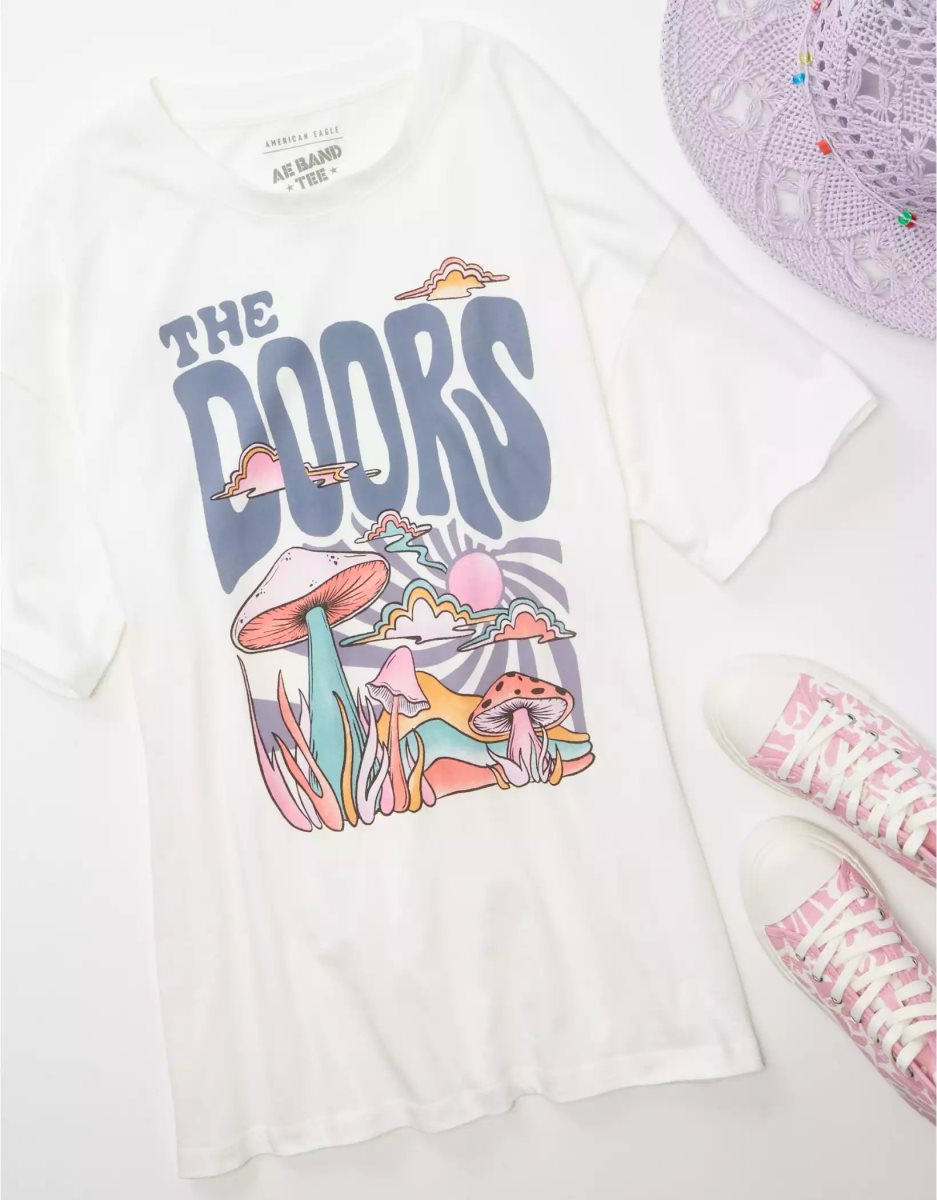 T Shirts American Eagle AE Oversized The Doors Graphique Tee Blanche Femme | ACQ-74052313